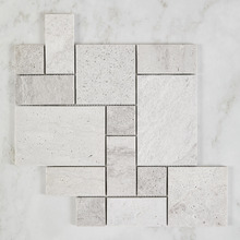 Soline Tumbled Grey French Pattern Travertine Mosaic Tile